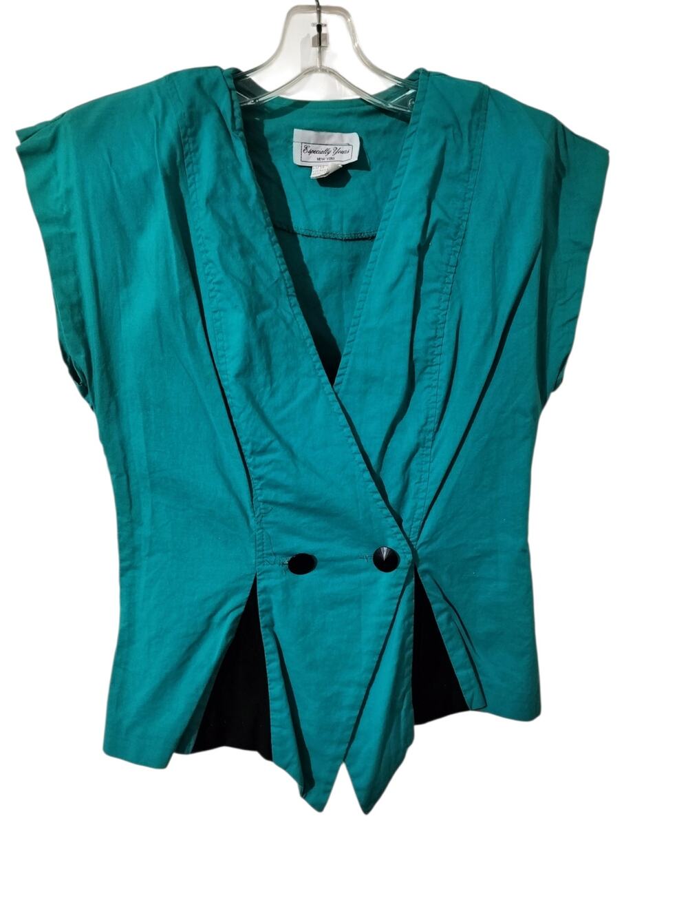 6020)Vtg 80s Especially Yours Colorblock Teal Black Double Breast Top Sz  9/10